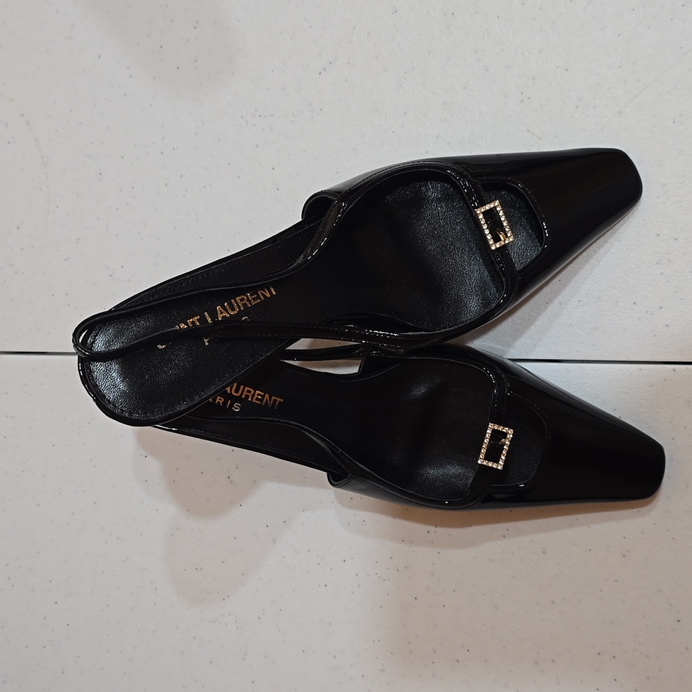 New Saint Laurent Blade Square Toe Slingback Heel Sandals Size 6 - Picture 3 of 4